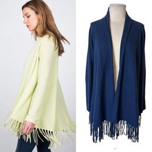 Kinross Cashmere Blue Fringe Cardigan